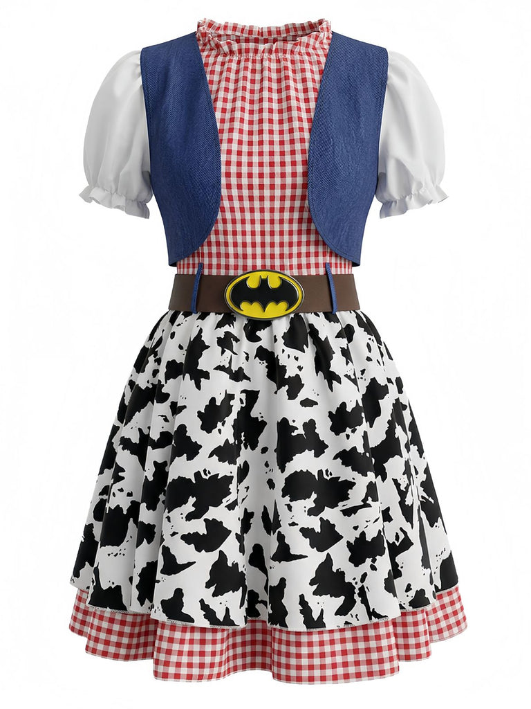 Robe Patchwork Carreaux Chauve-Souris Multicolore années 70 2
