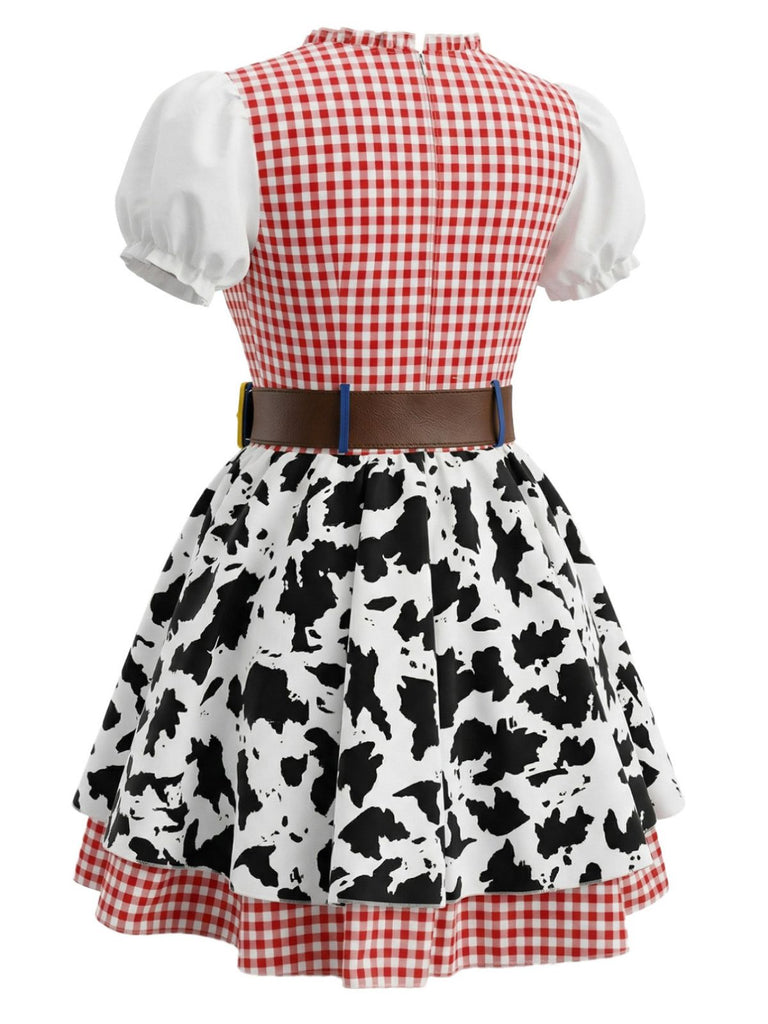 Robe Patchwork Carreaux Chauve-Souris Multicolore années 70 3