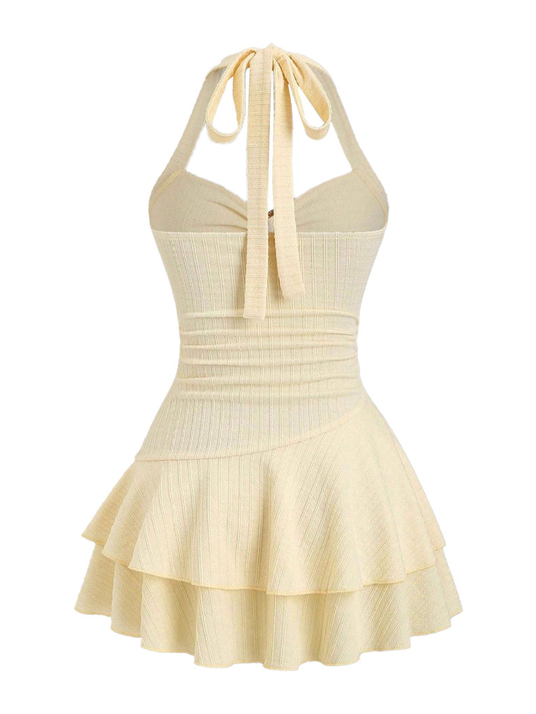 Mini Robe Jaune Halter à Étages avec Étoile de Mer en Métal Années '60 3