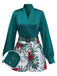 2PCS Haut Satin et Short Floral Vert années 50