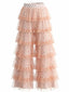 Pantalon rose pois tulle volants superposés années 70