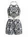 Ensemble 2 Pièces 2PCS Floral Halter Tassel Crop & Shorts Années 1970