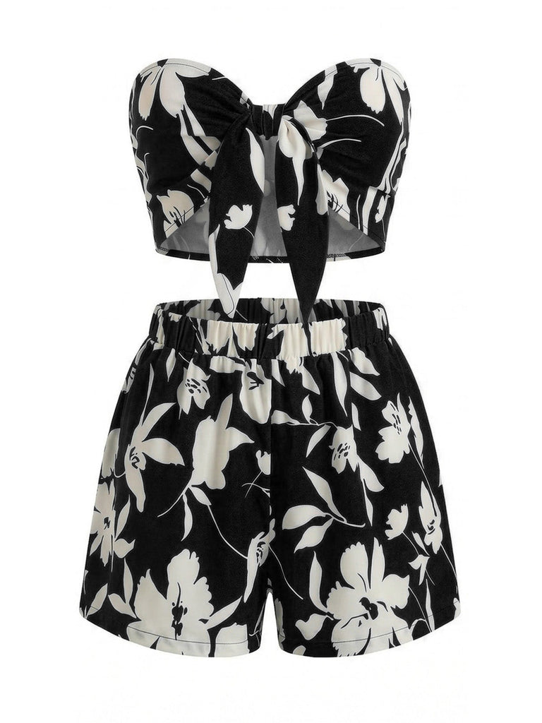 2 Pièces Tropical Floral Imprimé Bustier & Short Ensemble Années 1930 12