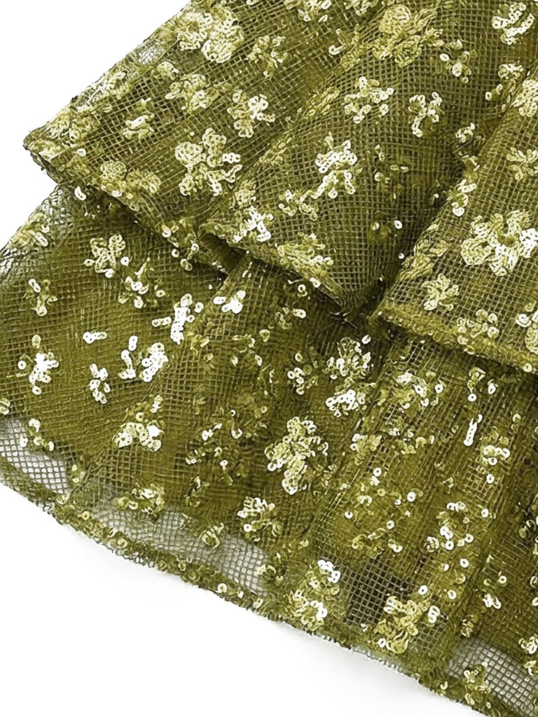 Chartreuse à Paillettes Evening Party Mini Robe Années 1960 8
