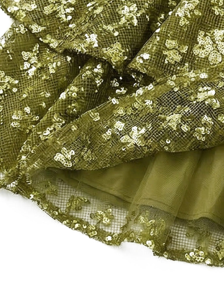 Chartreuse à Paillettes Evening Party Mini Robe Années 1960 7