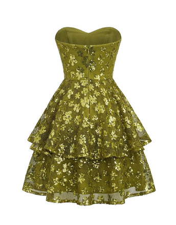 Chartreuse à Paillettes Evening Party Mini Robe Années 1960 2