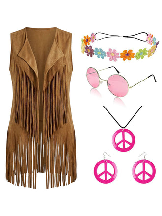 Faux Daim Pompon Disco Gilet Set Années 1970 2