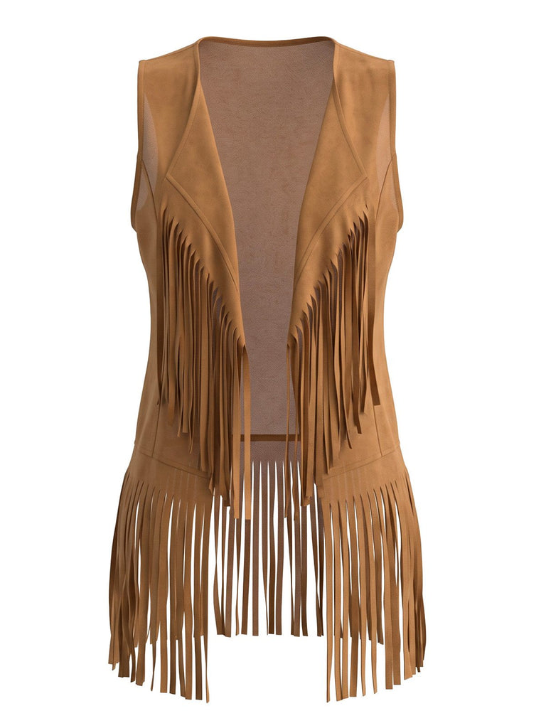 Ensemble gilet en faux daim à pompons disco années 1970