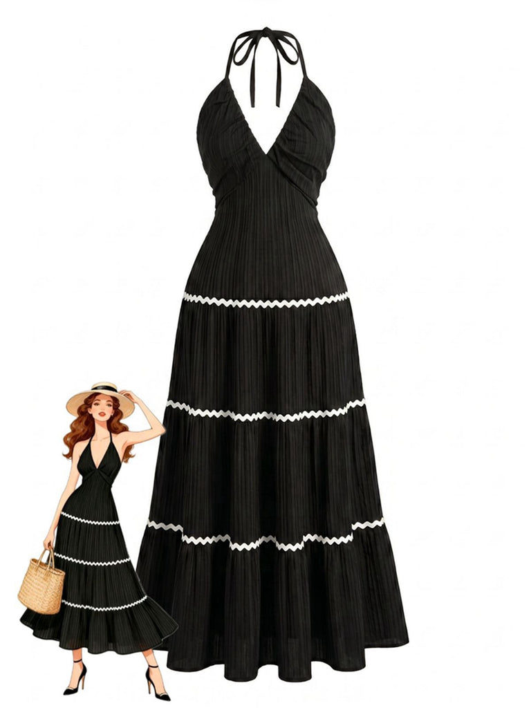 Robe Longue Noir Halter Dos Nu Années 1930