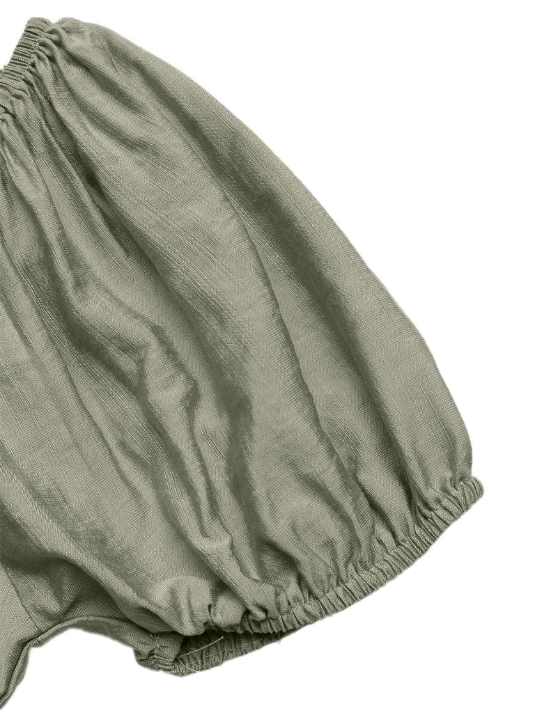 Vert Col Carré Manches Bouffantes Bohème Robe Années 1970 9
