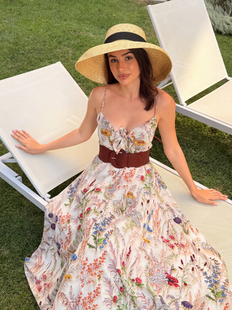 Robe bohème multicolore à fleurs col V années 1930