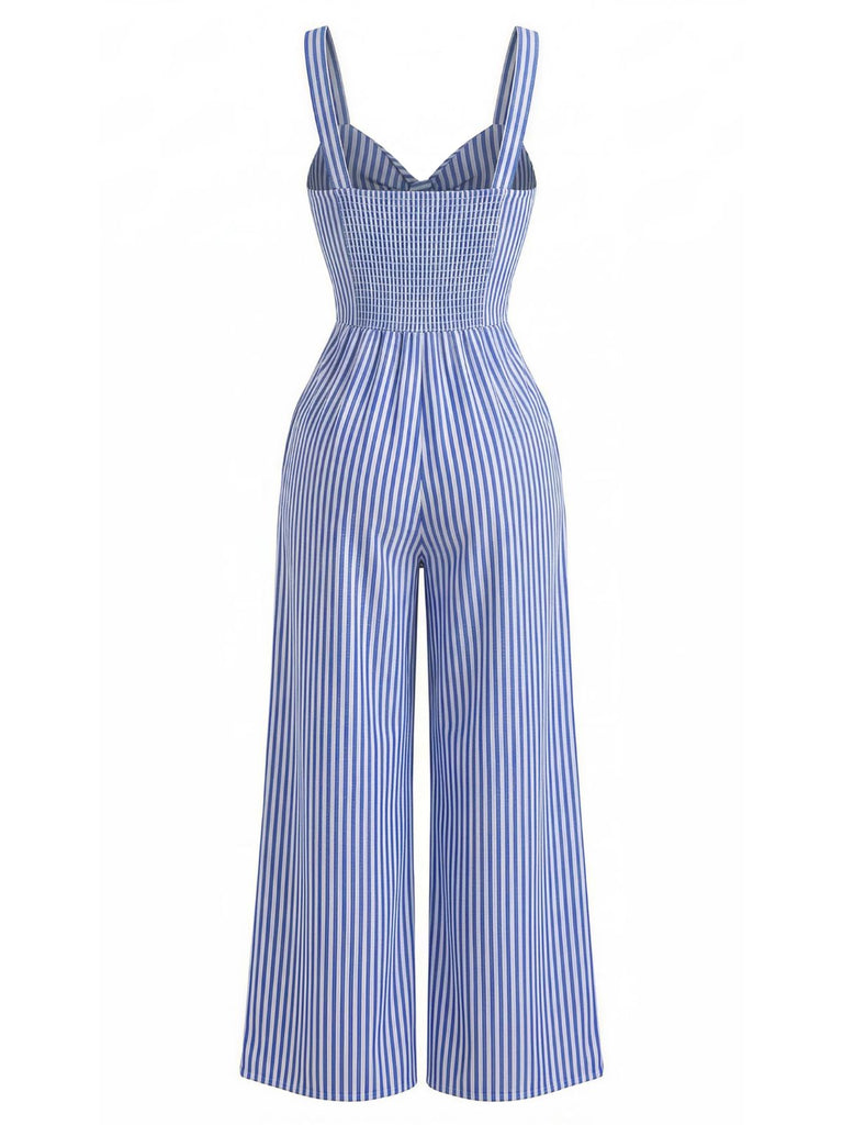 Bleu Rayé Torsadé Ajouré Col V Combinaison Années 1950 5
