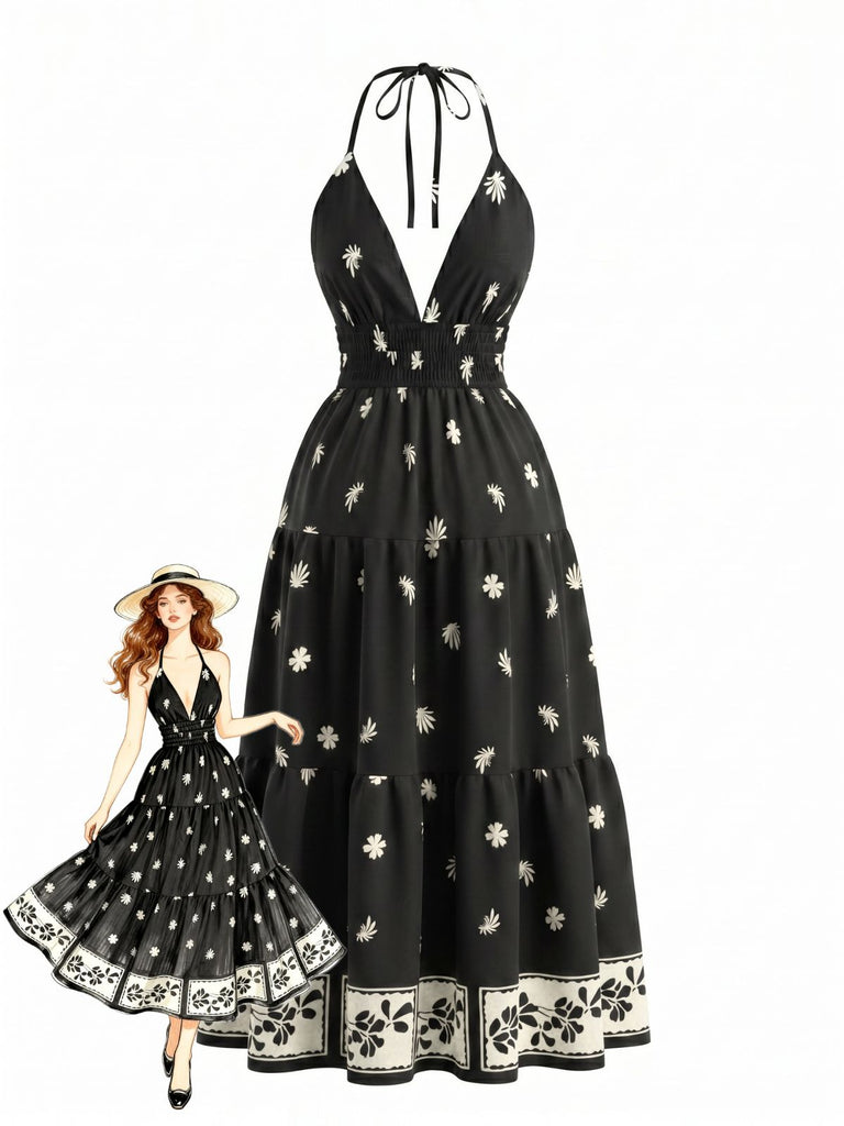 Robe Longue Dos Nu Bohème Noir années 70