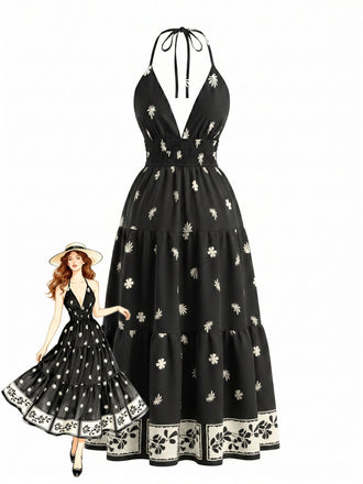 Robe Longue Dos Nu Bohème Noir années 70