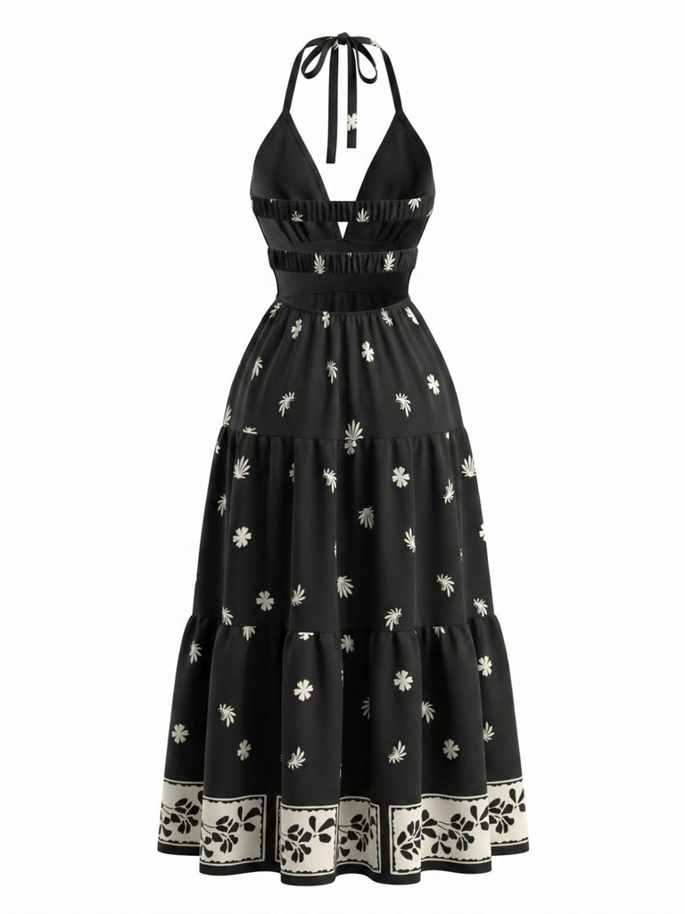 Robe Longue Dos Nu Bohème Noir années 70 5