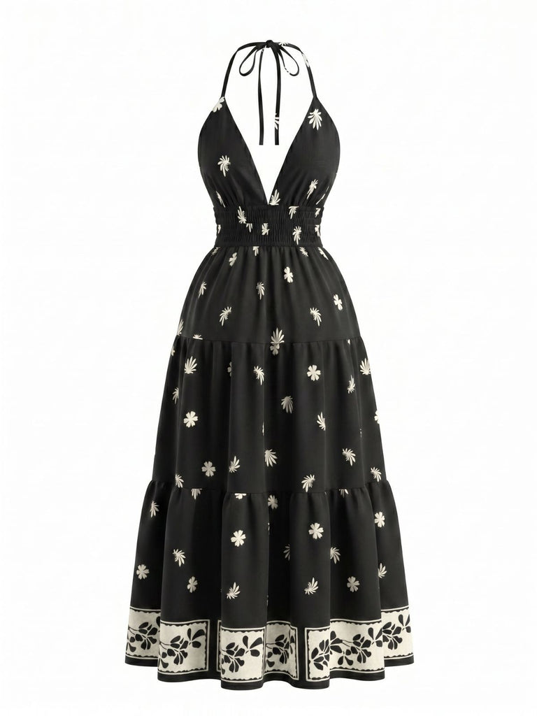 Robe Longue Dos Nu Bohème Noir années 70 2