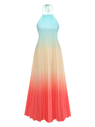 Robe Longue Multicolore Halter à Dégradé Plissé Années '30 2