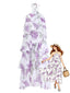 Robe lavande volants et étages motif floral dos nu années 1930