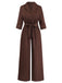 Combinaison Dark Café Revers Col Ceinturé Jambes Larges Années 1950 2