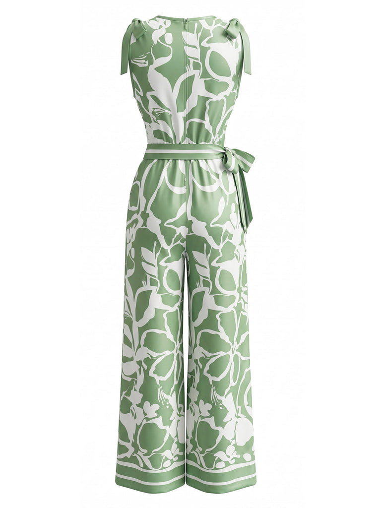 Floral Col V Sans Manches Jambes Larges Combinaison Années 1970 5
