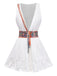 Blanc Col V Sans Manches Bohème Mini Robe Années 1970 2