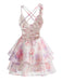 Mini Robe Rose à Décolleté Plongeant Fleurs 3D à Volants et Dos Nu Années '60 3