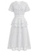 [Prévente] Robe Ligne A Boutonnée à Volants Col en V à Pois Blanc années 40 2