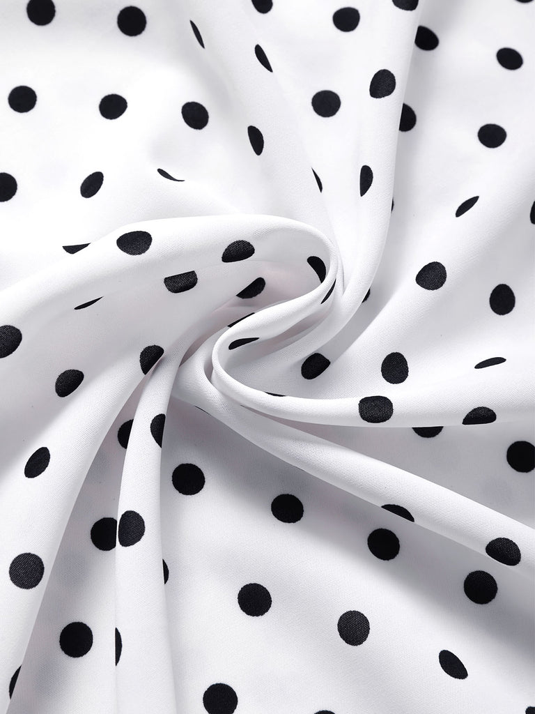 [Prévente] Robe Ligne A Boutonnée à Volants Col en V à Pois Blanc années 40 6