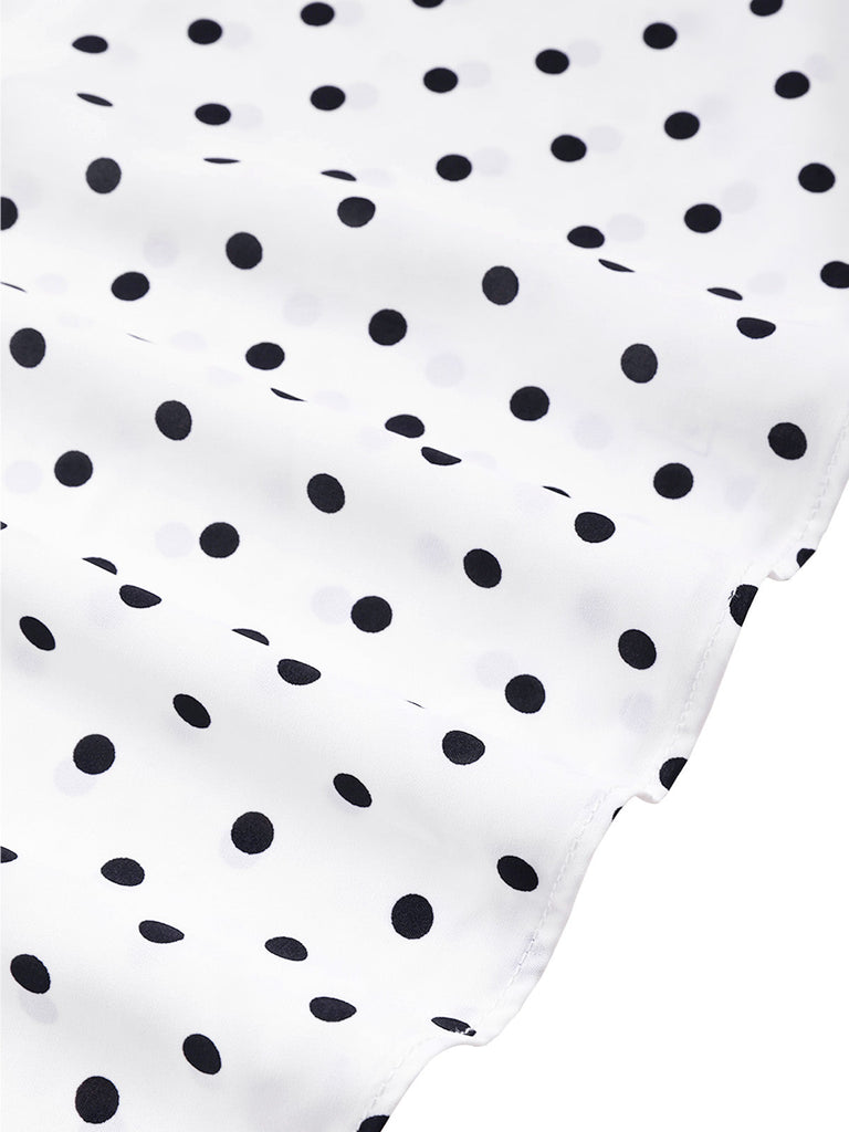 [Prévente] Robe Ligne A Boutonnée à Volants Col en V à Pois Blanc années 40 8