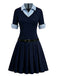 [Prévente] Robe Rayé Patchwork Tricoté Plissé Bleu Années 1960