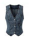 Haut bleu denim col V sans manches boutonné années 70