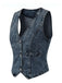 Haut bleu denim col V sans manches boutonné années 70