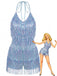 Combishort Bleu Halter à Paillettes et Franges Années '60