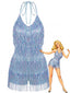 Combishort Bleu Halter Pailleté Frangé Années 60