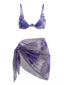 Ensemble bikini triangle marbré violet et cache-maillot années 80