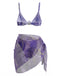 Violet Marbré Triangle Ensemble Bikini & Cache-Maillot Années 1980 2