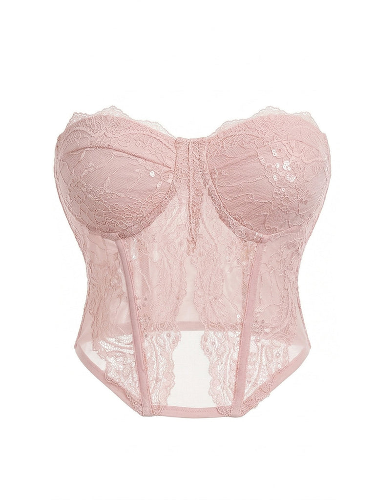 Rose Foncé Dentelle Uni Bandeau Haut Années 1980