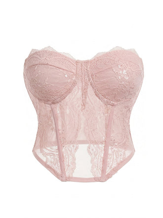 Rose Foncé Dentelle Uni Bandeau Haut Années 1980