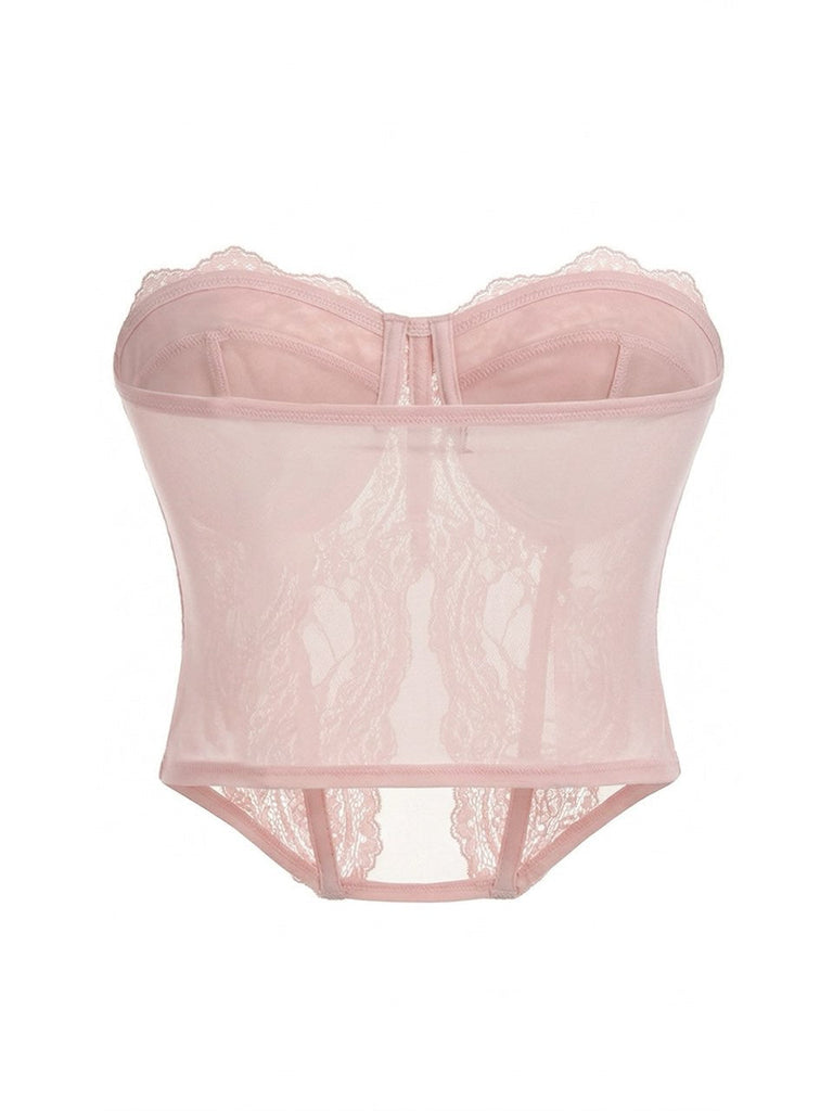 Rose Foncé Dentelle Uni Bandeau Haut Années 1980 2