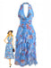 Floral Halter Col V Volants Plissé Robe Années 1930