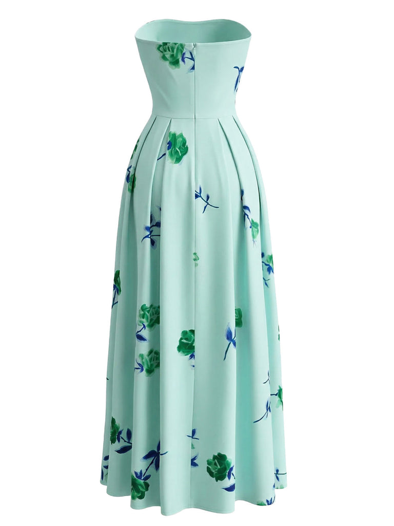 Robe Évasée Bustier à Fleurs Taille Haute Années '40 9