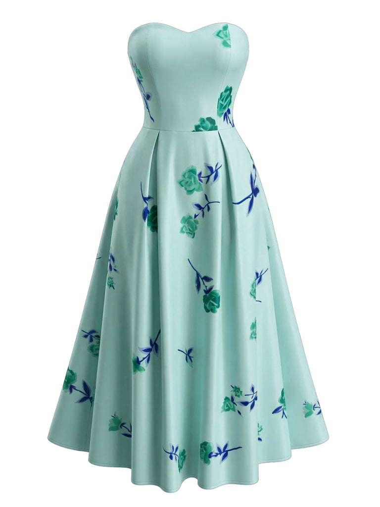Robe Évasée Bustier à Fleurs Taille Haute Années '40 8