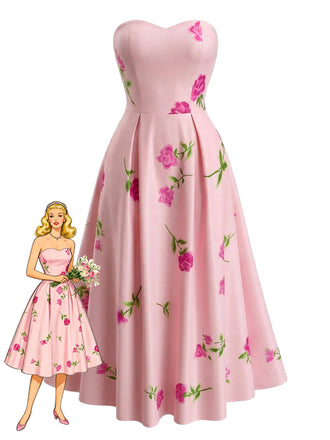 Robe Évasée Bustier à Fleurs Taille Haute Années '40