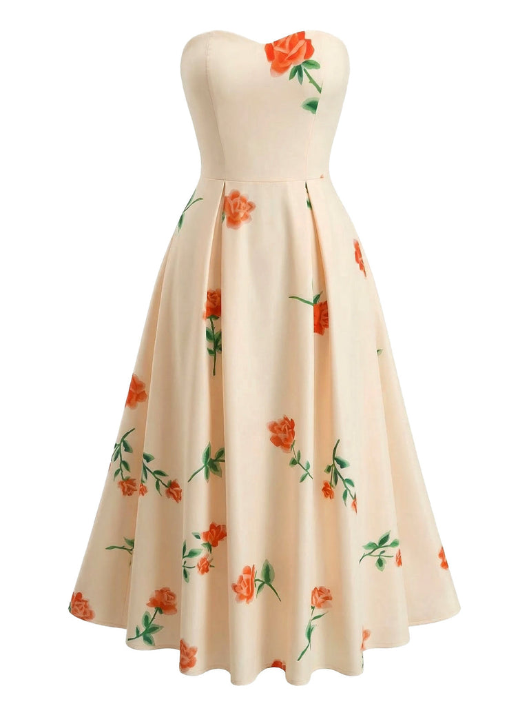 Robe Évasée Bustier à Fleurs Taille Haute Années '40 4
