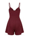 Combishort Rouge Uni à Bretelles Fines avec Nœud et Texture Années '50 5