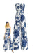 Combinaison Bleue Bustier à Imprimé Céleste et Fronces Années '70