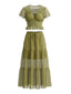 2PCS crop top en dentelle et jupe olive longue transparente années 1940