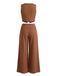 2PCS Gilet col V et pantalon large marron années 1940