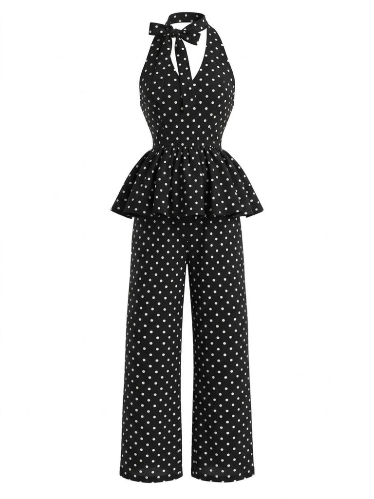 Ensemble à Pois PéPrune Dos Nu & Jambes Larges Années 1950 4