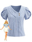 Blouse rayée bleu clair col V années 1960